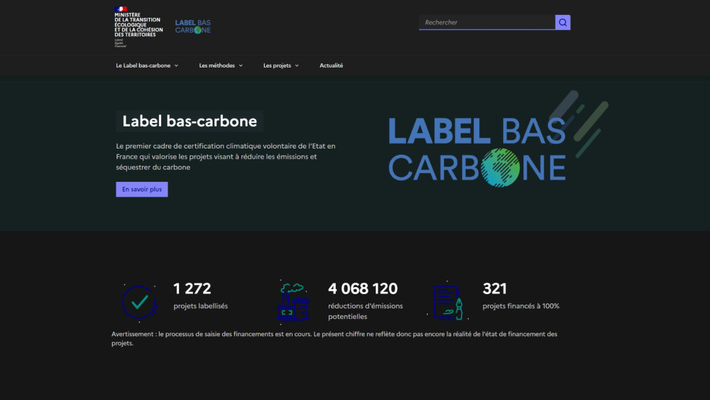 Le projet de compensation doit porter le label Bas-Carbone (plus d'infos sur label-bas-carbone.ecologie.gouv.fr).